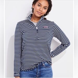 Vineyard Vines Sankaty Shep shirt blue white striped 1/3 zip pullover XL